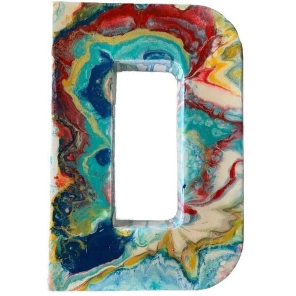 Hand Painted Acrylic Pour Wood Letter D Wall Art‎ 12 Inch Colorful Fluid Art